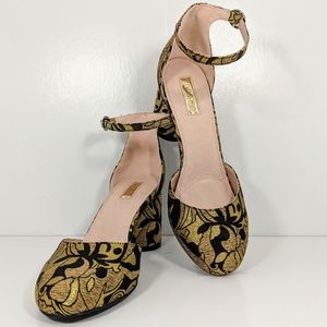 TOPSHOP New Black and Gold Brocade Heels Size 7.5